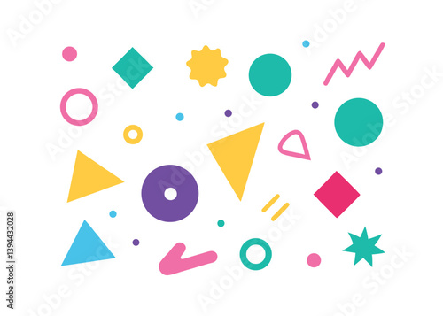 colorful Memphis geometrics scattered 