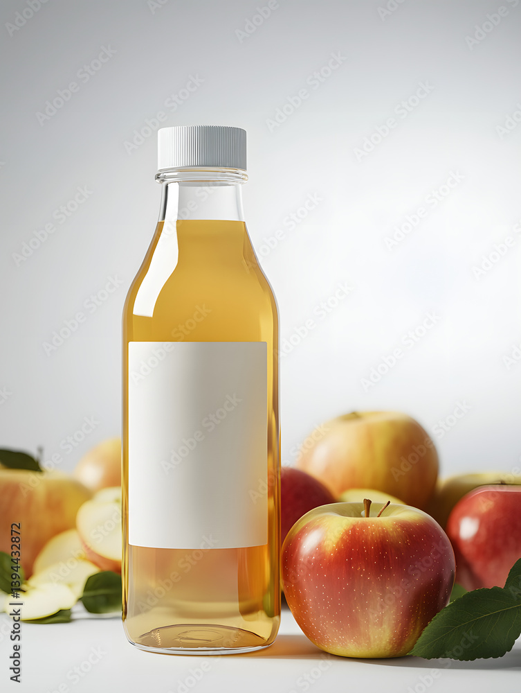 A bottle mock up of apple juice and fresh apple background. A bottle mock up of apple juice and fresh apple background.