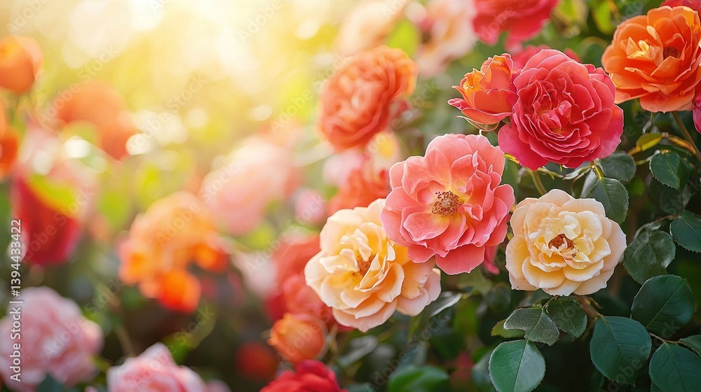   A macro of many blooms bathed in rays through foliage