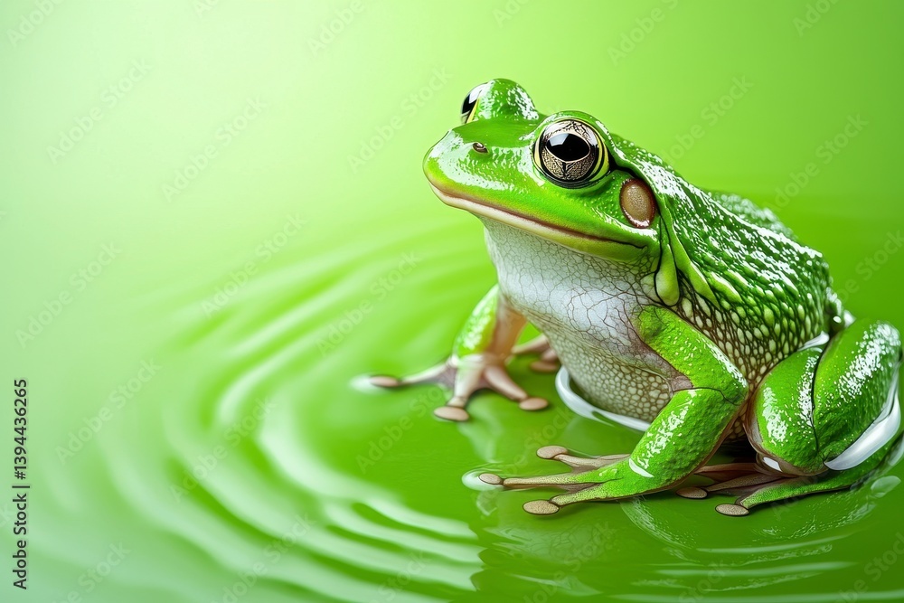 Green Frog in a Serene Green Pond, Generative AI. Green Frog in a Serene Green Pond, Generative AI.