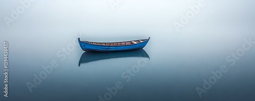 Obraz na płótnie A small wooden boat floats serenely on the calm water w salonie