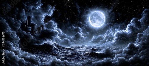 Obraz na płótnie A dramatic night scene with a moon over a stormy sea w salonie