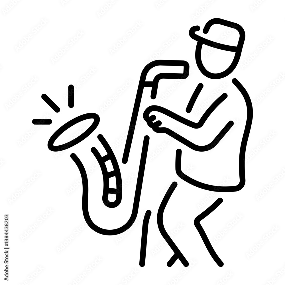 A linear style icon showing a saxophonist A linear style icon showing a saxophonist