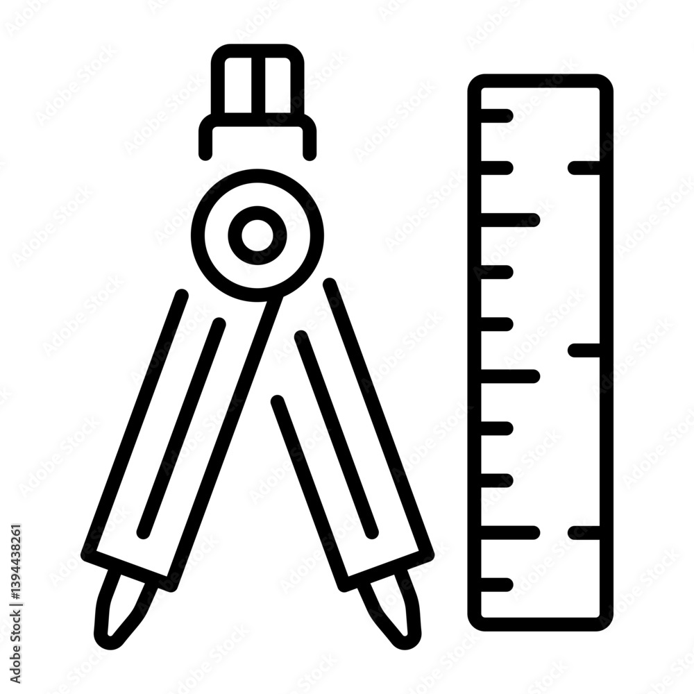 A linear style icon of drafting tools A linear style icon of drafting tools