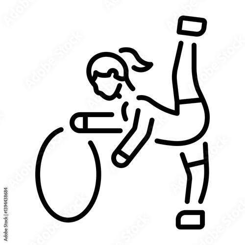 A character showing her gymnastic skills, linear icon 