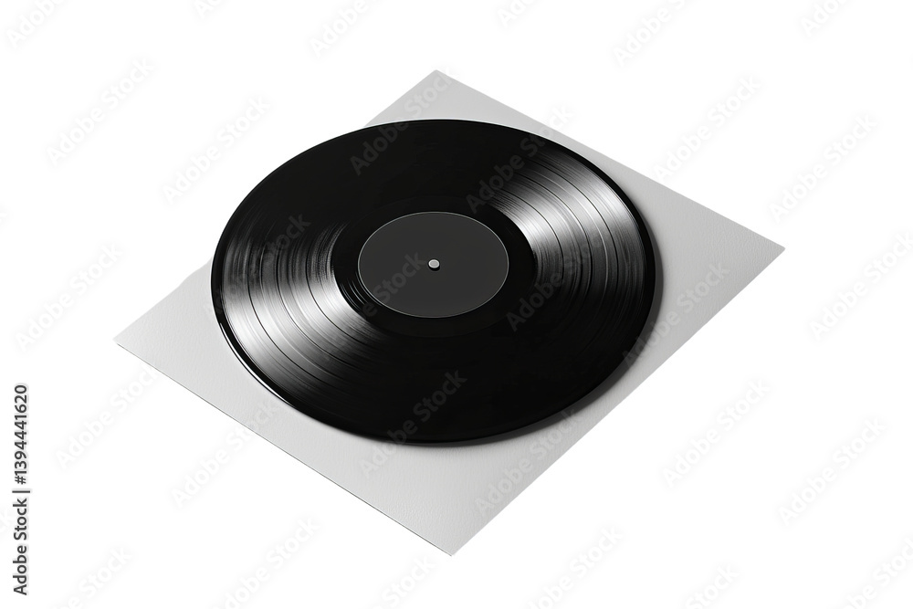 Fototapeta premium Minimalist design of an isolated vinyl record on a white backdrop showcasing timeless music aesthetics