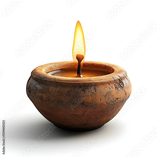 Wallpaper Mural Glimmering Flame of Illumination: A close-up shot of a small, terracotta oil lamp burning with a vibrant flame. It symbolizes light, hope, and spiritual enlightenment. Torontodigital.ca