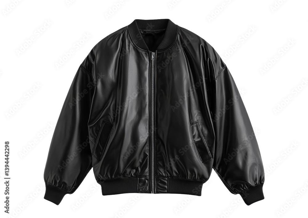 Isolated minimalist black bomber jacket mockup ideal for fashion design presentations and apparel branding Isolated minimalist black bomber jacket mockup ideal for fashion design presentations and apparel branding