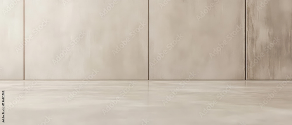 Contemporary interior showcasing smooth concrete wall and polished floor in natural light Contemporary interior showcasing smooth concrete wall and polished floor in natural light