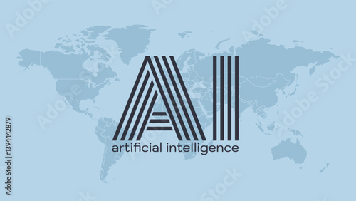 Artificial intelligence. Generative model. Smart digital technology. AI vector illustration for science, programming, presentation, design, business, learning. World map
