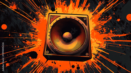 A pop art inspired illustration of a sound box on background ai generated
