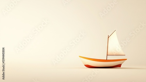   An orange and white boat with two white sails on the front and back