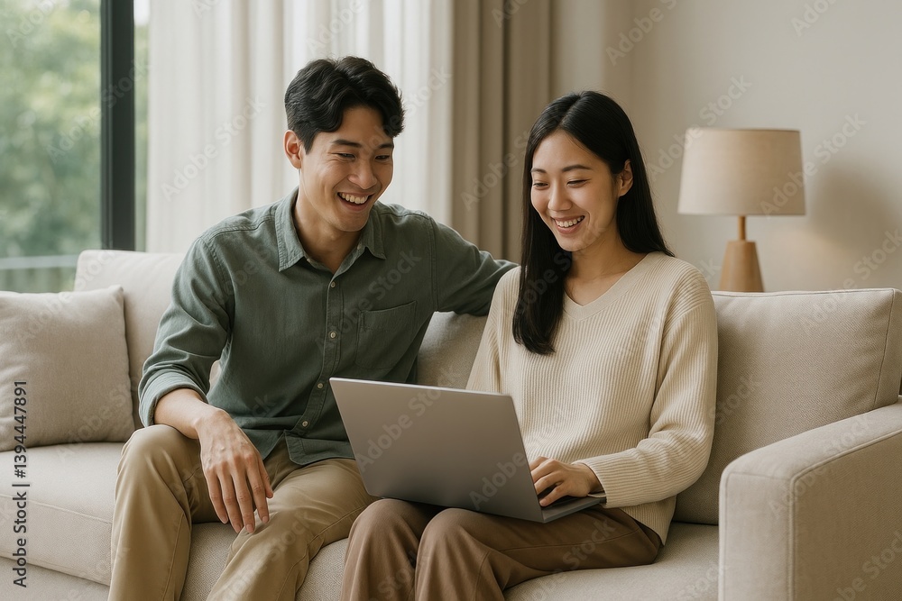 Fototapeta premium Couple enjoying laptop together.