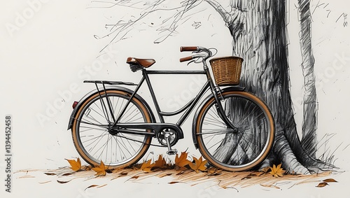 Wallpaper Mural Bicycle leaning against tree in autumn............ Torontodigital.ca