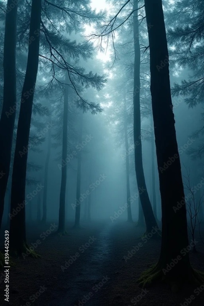 Naklejka premium misty morning in the forest