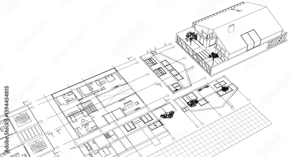 Fototapeta premium house architectural project sketch 3d illustration 