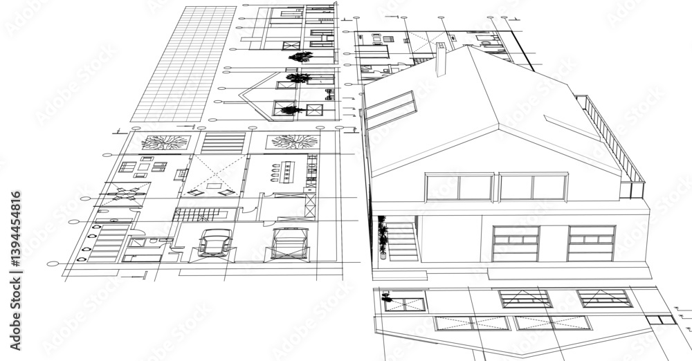 house architectural project sketch 3d illustration
house architectural project sketch 3d illustration