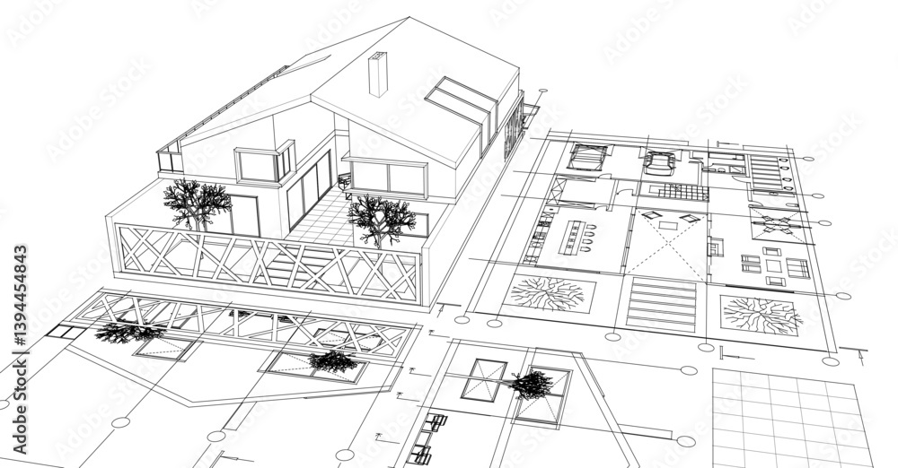 house architectural project sketch 3d illustration
house architectural project sketch 3d illustration
