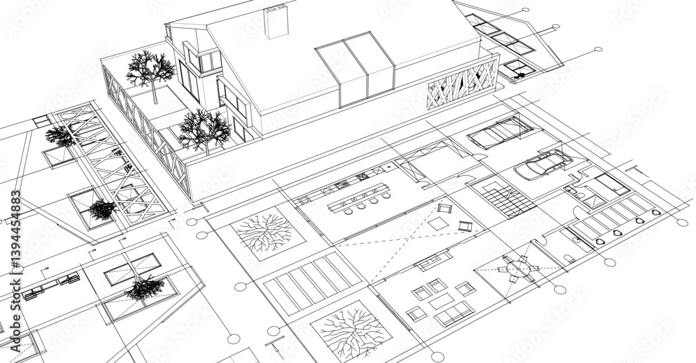 house architectural project sketch 3d illustration
house architectural project sketch 3d illustration