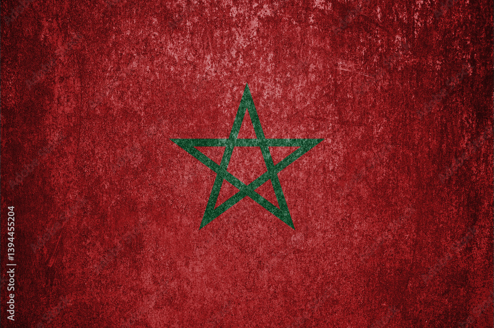 Naklejka premium Morocco State Flag. Dirty Morocco flag on metal surface.