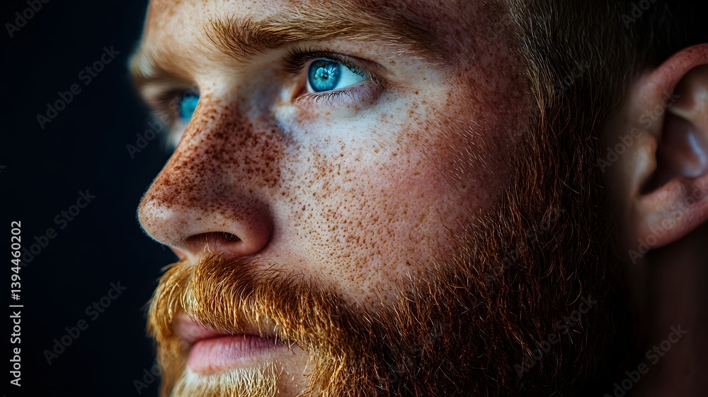 Fototapeta premium A man with a beard and blue eyes. The man has a blue eye and a beard