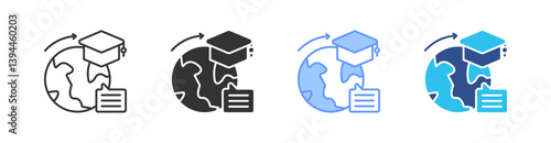 Global Learning Multi Style Icon Set Vector 