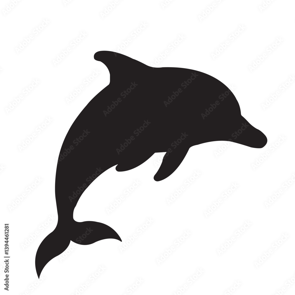 Fototapeta premium Silhouette of a Dolphin in Curved Pose on White Background