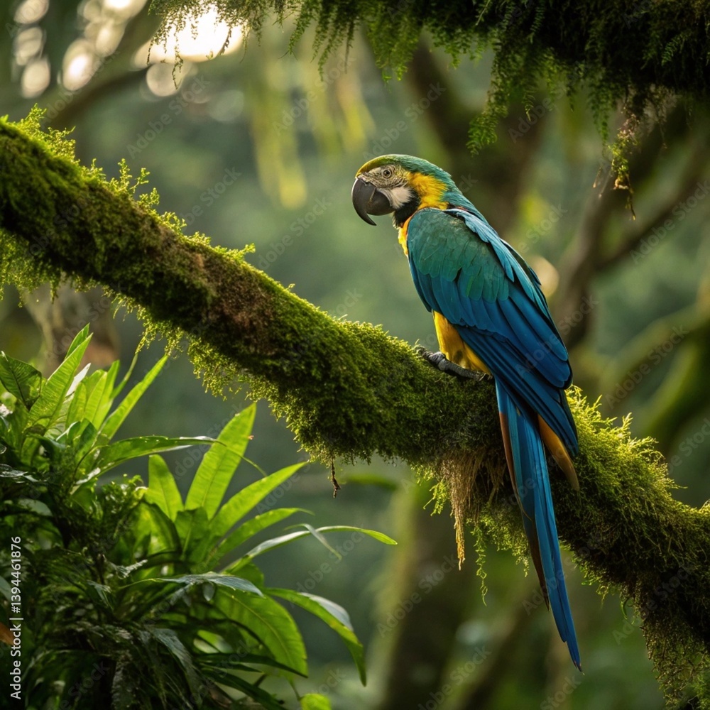Obraz premium Colorful parrot perched on a jungle branch