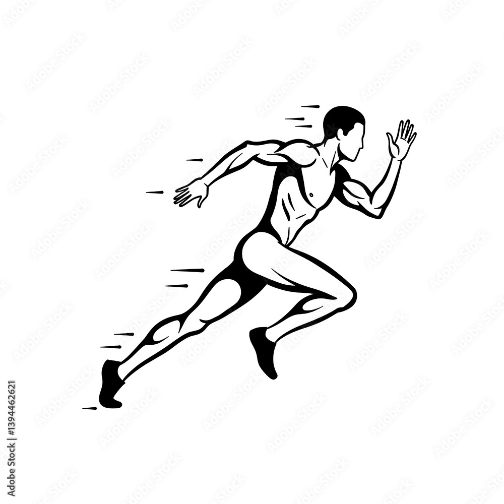 Obraz premium Powerful Runner Silhouette Athletic Man Sprint Speed Fitness Exercise Training