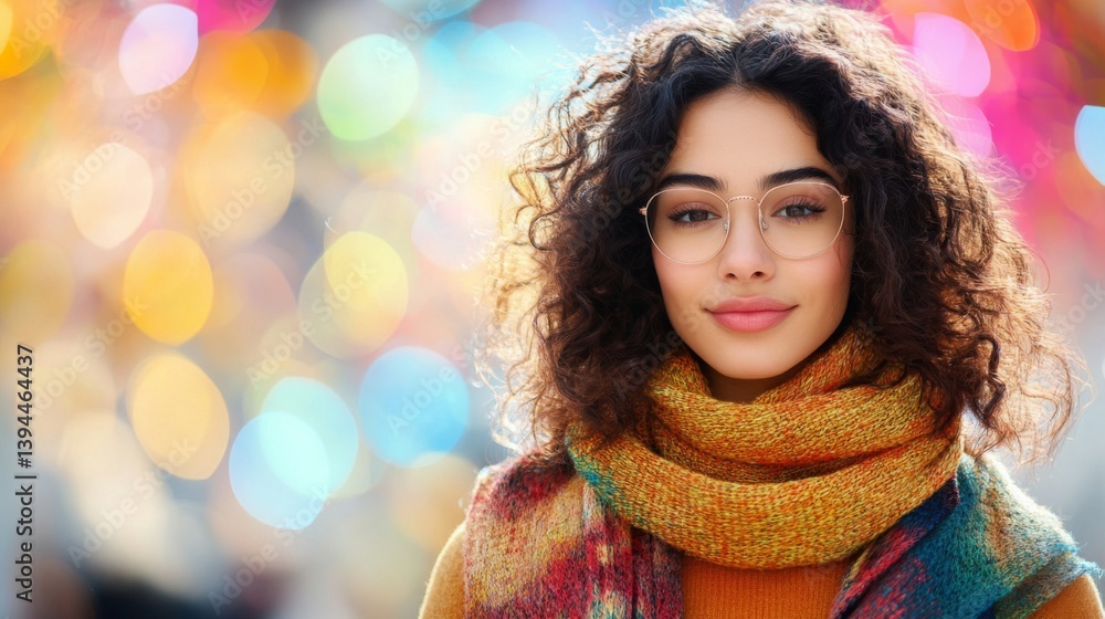 Portrait of a Smiling Young Woman with Curly Hair and Glasses Portrait of a Smiling Young Woman with Curly Hair and Glasses