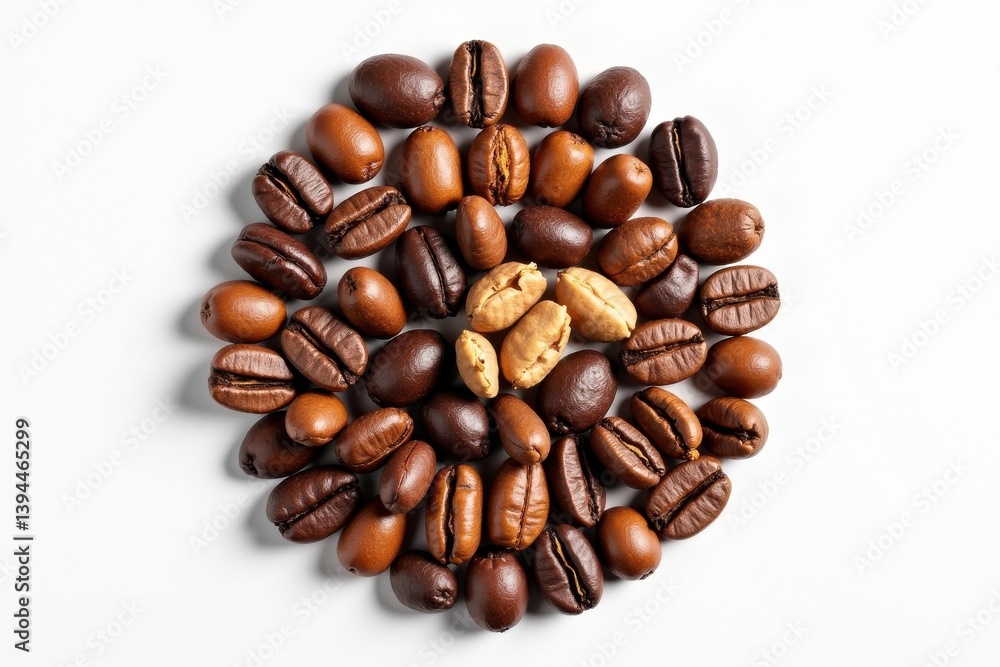 Coffee beans arranged in a circular pattern Coffee beans arranged in a circular pattern