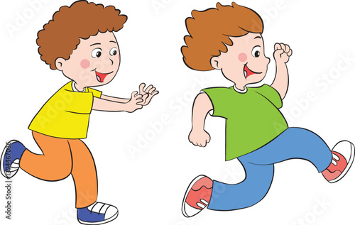 Children playing chase game. Catch game. Two cute little kids running.