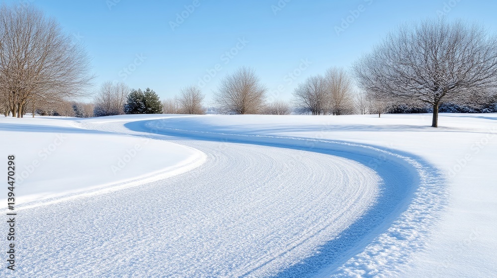 Fototapeta premium Winter trail winding through snowy landscape