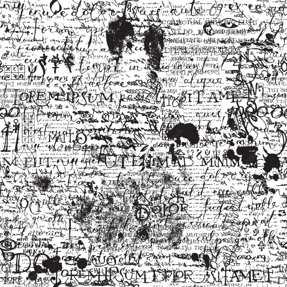 Fototapeta premium Abstract seamless pattern of English letters and shabby collage of newspaper clippings. Vector background with Latin letters in vintage style. Suitable for wallpaper, wrapping paper, t-shirt design