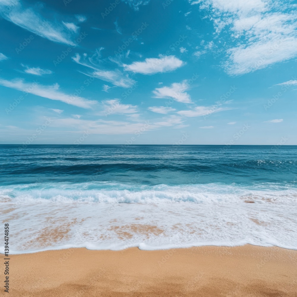 View of the ocean waves meeting the shore under a cloudy sky isolated on white background View of the ocean waves meeting the shore under a cloudy sky isolated on white background