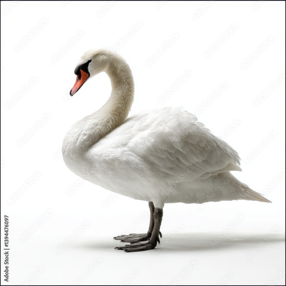 Fototapeta premium Elegant mute swan standing gracefully isolated on white background