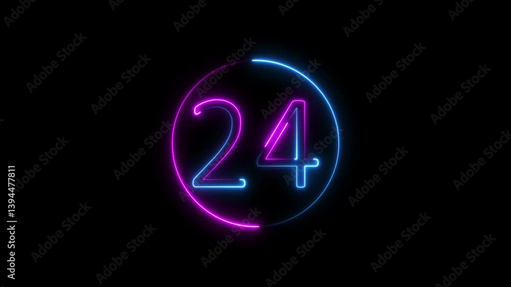 Animation of glowing neon Pink and blue color number text animation . pink and blue neon number twenty-four . Animation of glowing neon Pink and blue color number text animation . pink and blue neon number twenty-four .