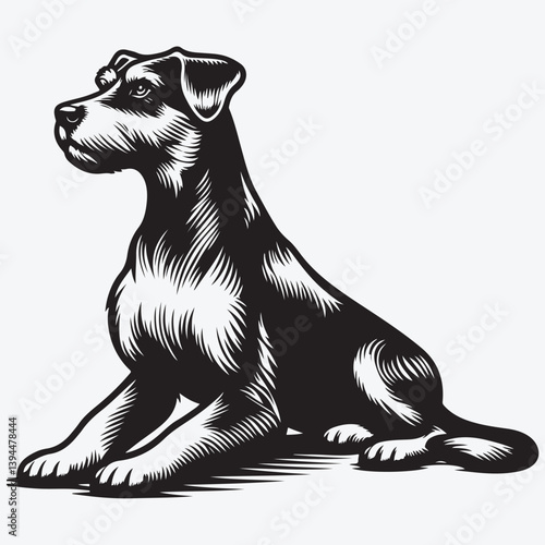 Vector Illustration Dog Pose Vintage Badge Style. stock illustration