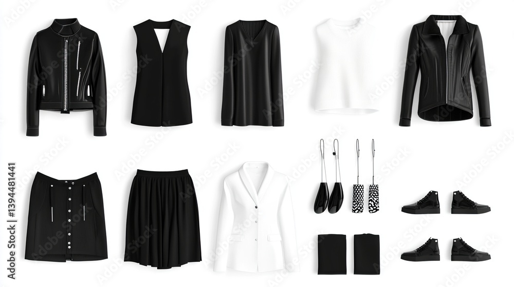 Black and white women's fashion apparel collage. Black and white women's fashion apparel collage.