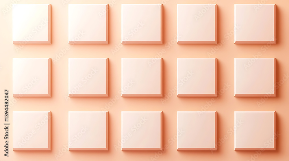 Soft gradient squares on a pale peach backdrop, Subtle transitions in color creating a minimalist aesthetic, Abstract minimalist style