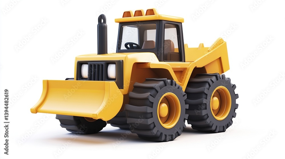 Fototapeta premium Yellow cartoon bulldozer isolated on white.