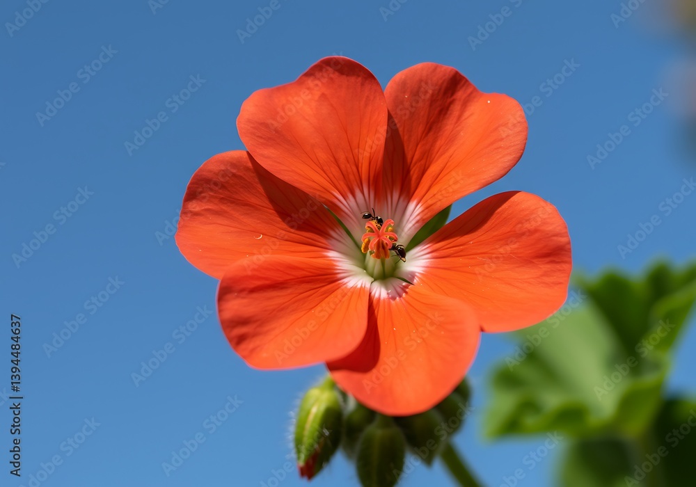 Fototapeta premium Close-up of Vibrant Orange Flower Against a Clear Blue Sky