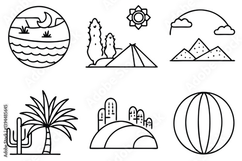 biome types desert line art minimalist desert landscape design.