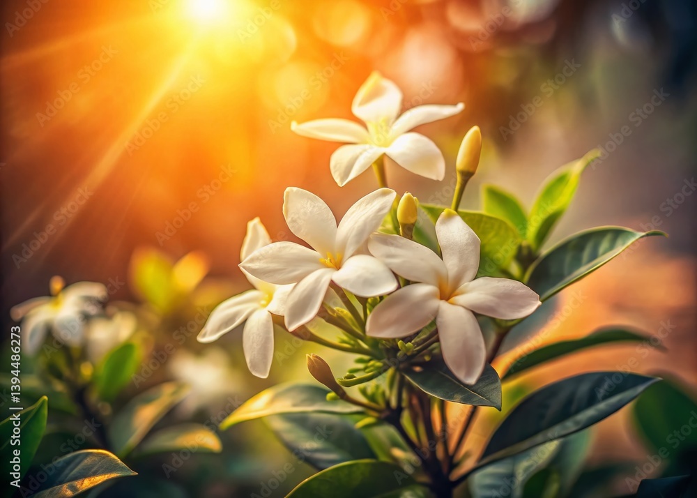 Obraz premium SunDrenched CloseUp of a Vintage West Indian Jasmine Flower A Botanical Beauty in Exquisite Detail