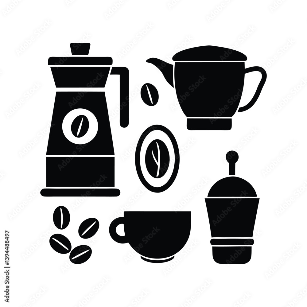 Vector set of tea cups, kitchen drink icons for hot tea and cafe. Vector set of tea cups, kitchen drink icons for hot tea and cafe.