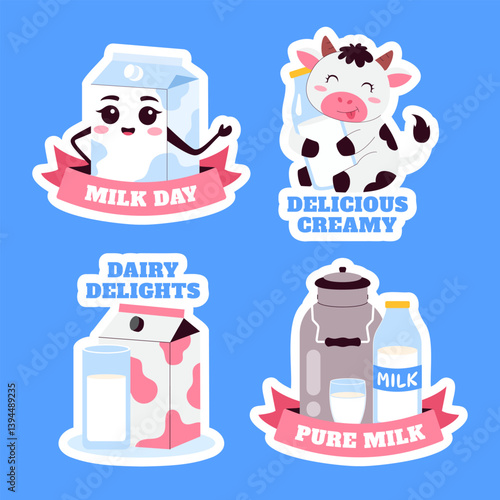 Social Media Label Template for World Milk Day in Flat Cartoon Style
