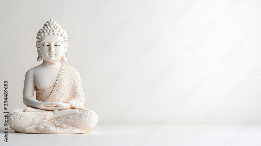 Serene Buddha Statue Minimalist Style High-quality Soft Lighting Centered Frontal View Smooth Matte Finish Meditation Pose Plain White Background Calm Off-white Tones Perfect for Wellness Ads Serene Buddha Statue Minimalist Style High-quality Soft Lighting Centered Frontal View Smooth Matte Finish Meditation Pose Plain White Background Calm Off-white Tones Perfect for Wellness Ads