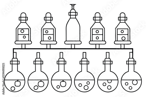 Bioreactor line art concept for bioengineering and environmental innovation