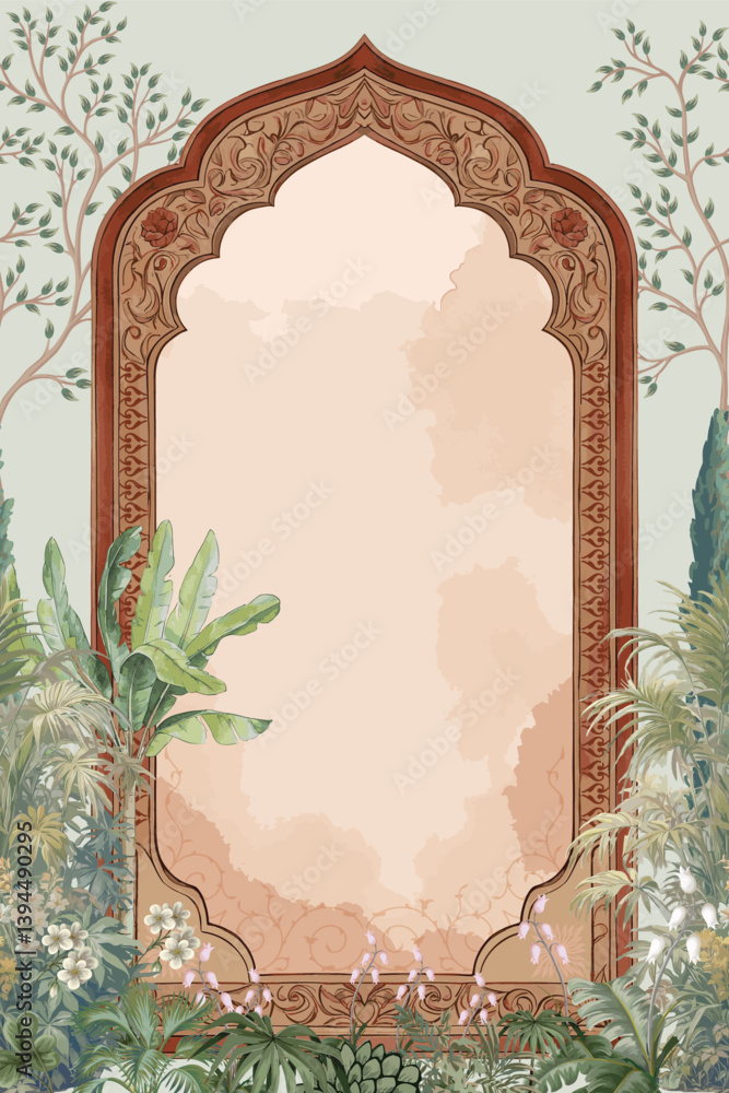 custom made wallpaper toronto digitalTraditional Moroccan garden, arch and border colorful decorative seamless pattern frame for invitation.