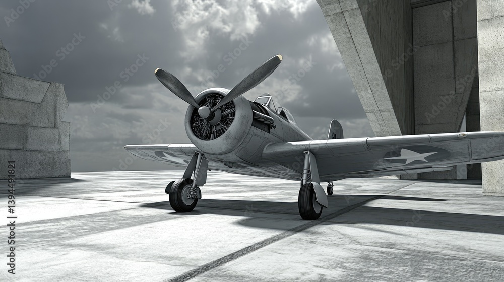 Fototapeta premium Vintage military aircraft on a concrete platform